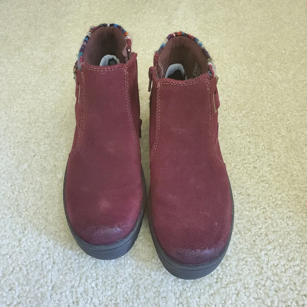 Earth Orgins Burgundy Ankle Boots with Patterned Trim